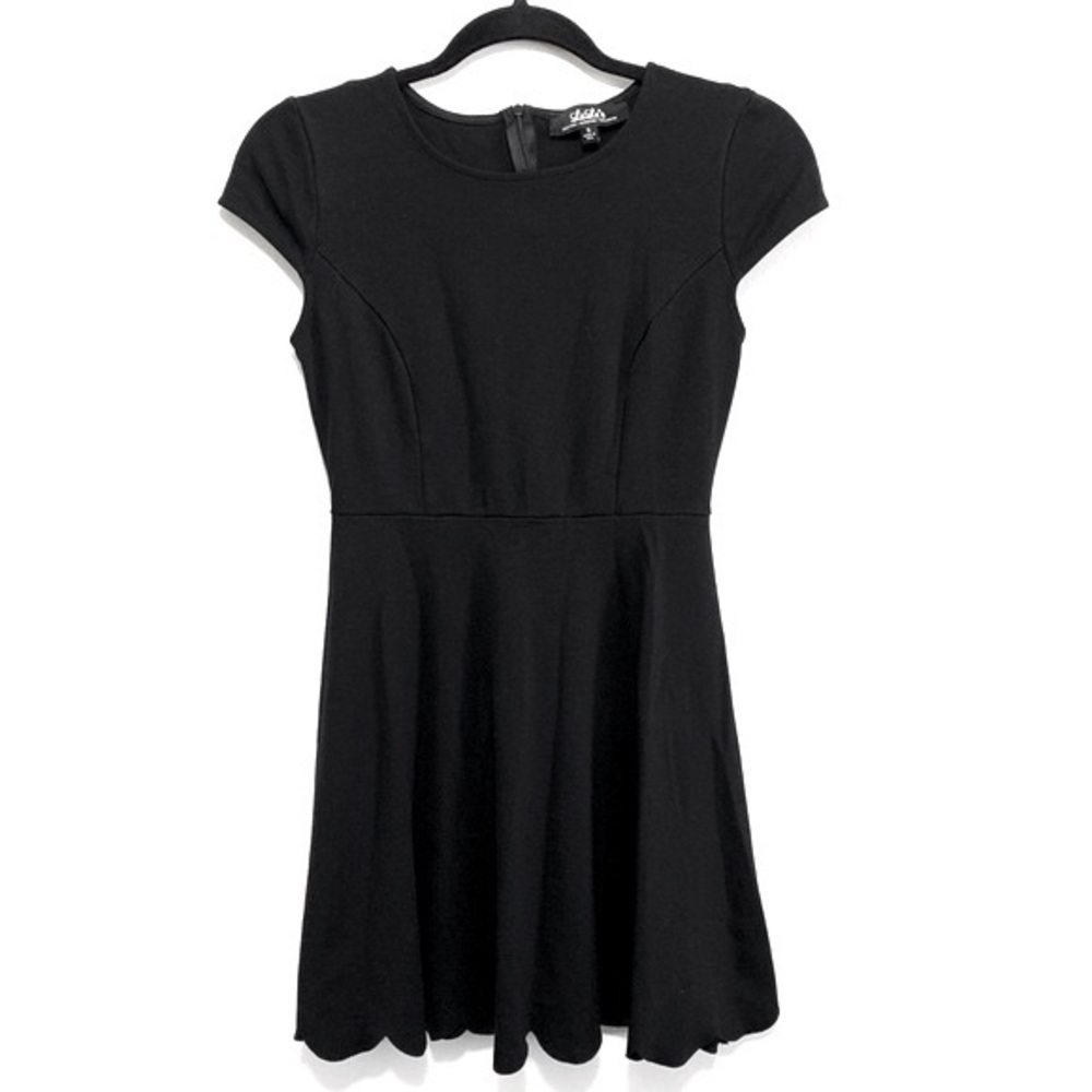 Lulu’s Black Cap Sleeves Scalloped Hemline Mini Swing Dress